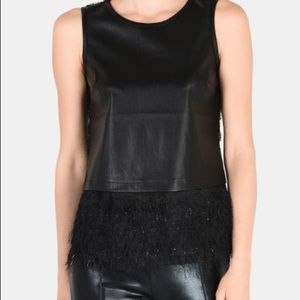 Faux leather top with fringe